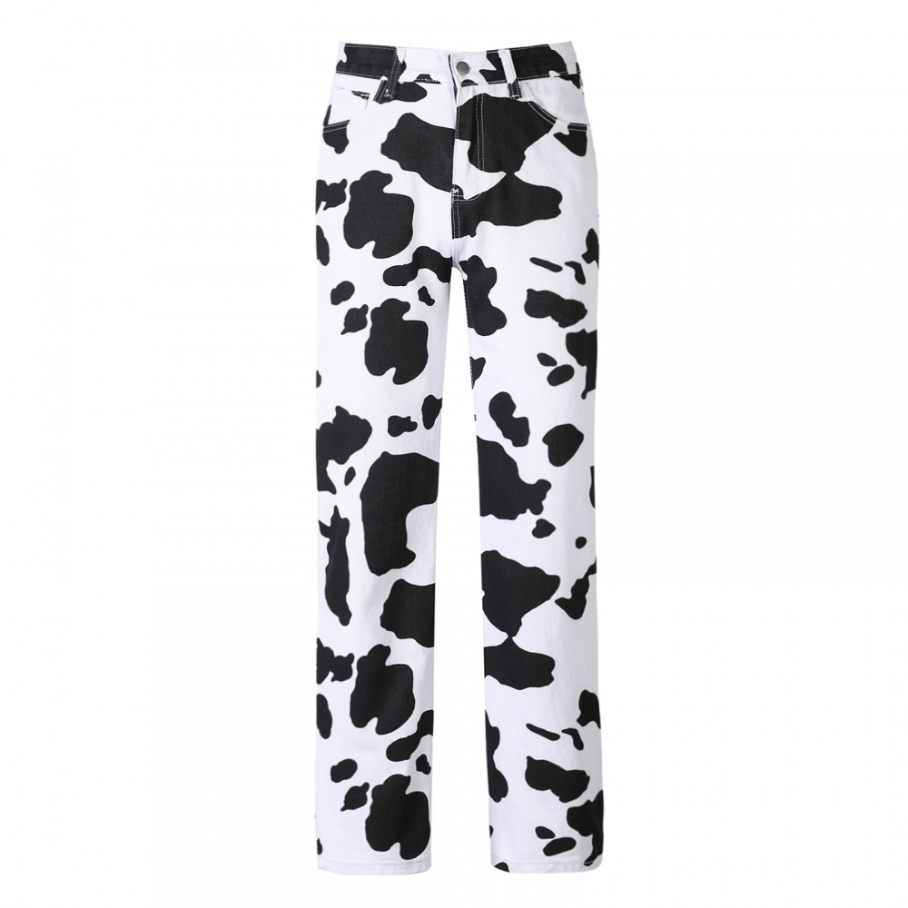 Straight personality casual pants printing jeans for women