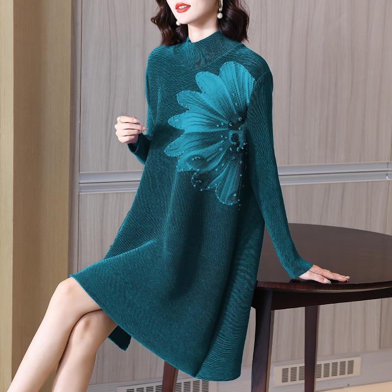 Long sleeve large yard temperament retro dress for women