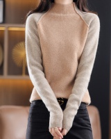 Fashion splice shirts high collar sweater for women