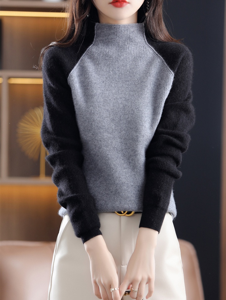 Fashion splice shirts high collar sweater for women