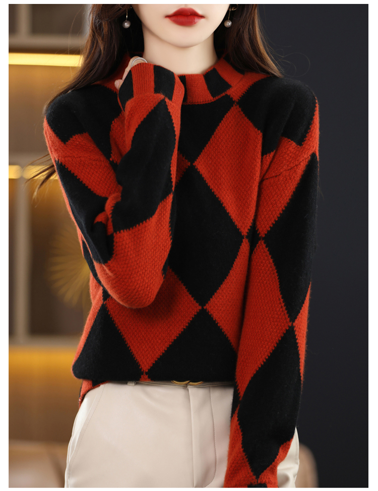 Bottoming loose sweater diamond wool tops for women