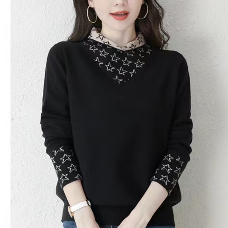 Fashion knitted tops stars bottoming shirt for women