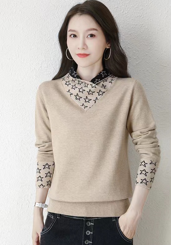 Fashion knitted tops stars bottoming shirt for women