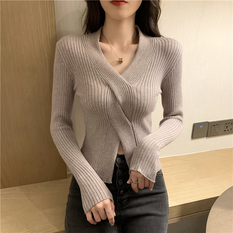 Tender pure slim colors V-neck sweater