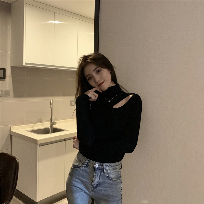 Strapless bottoming tops shoulder Korean style sweater