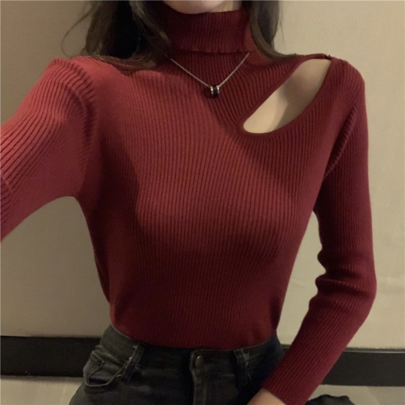Strapless bottoming tops shoulder Korean style sweater