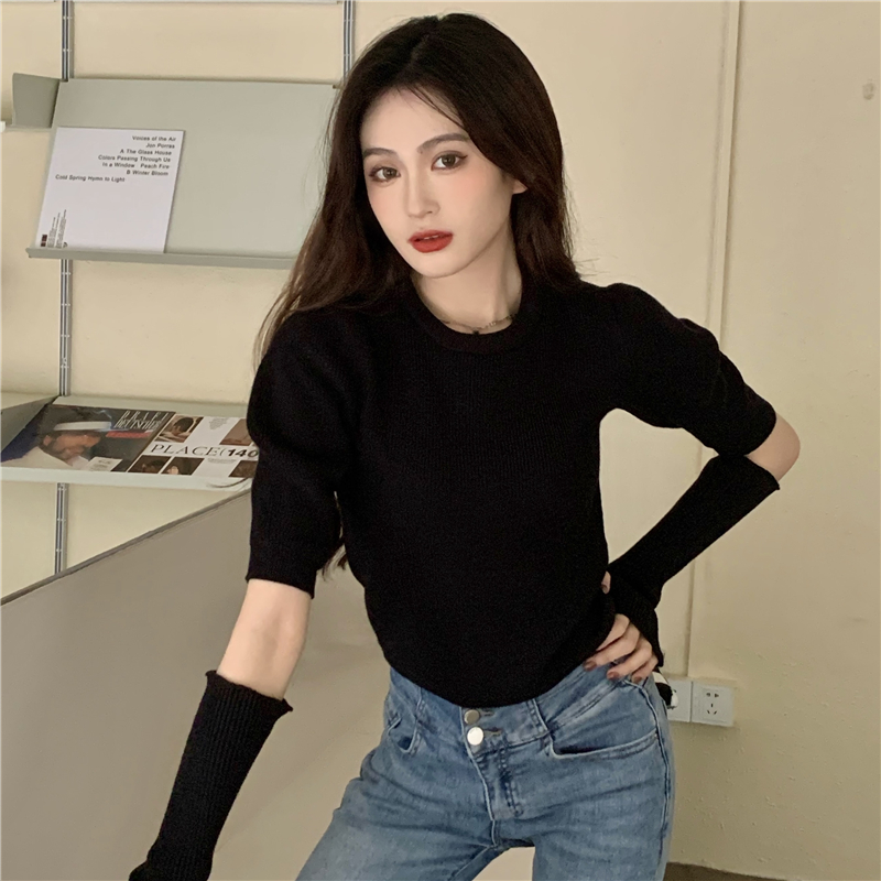 Long sleeve removable sleeve tops short sweater