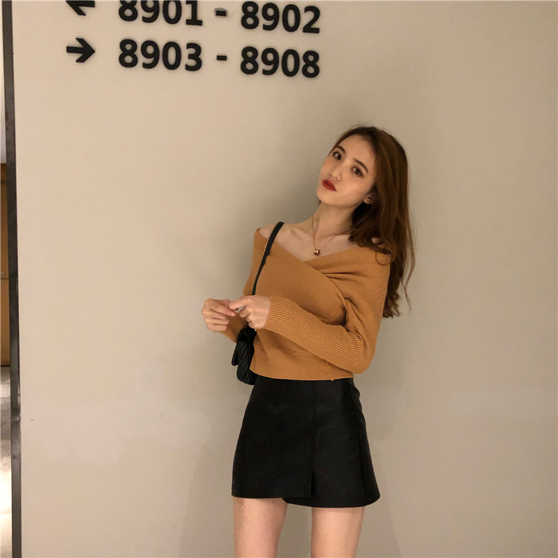 Slim cross Korean style pure all-match sweater for women
