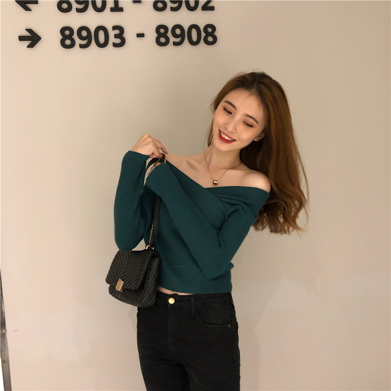 Slim cross Korean style pure all-match sweater for women