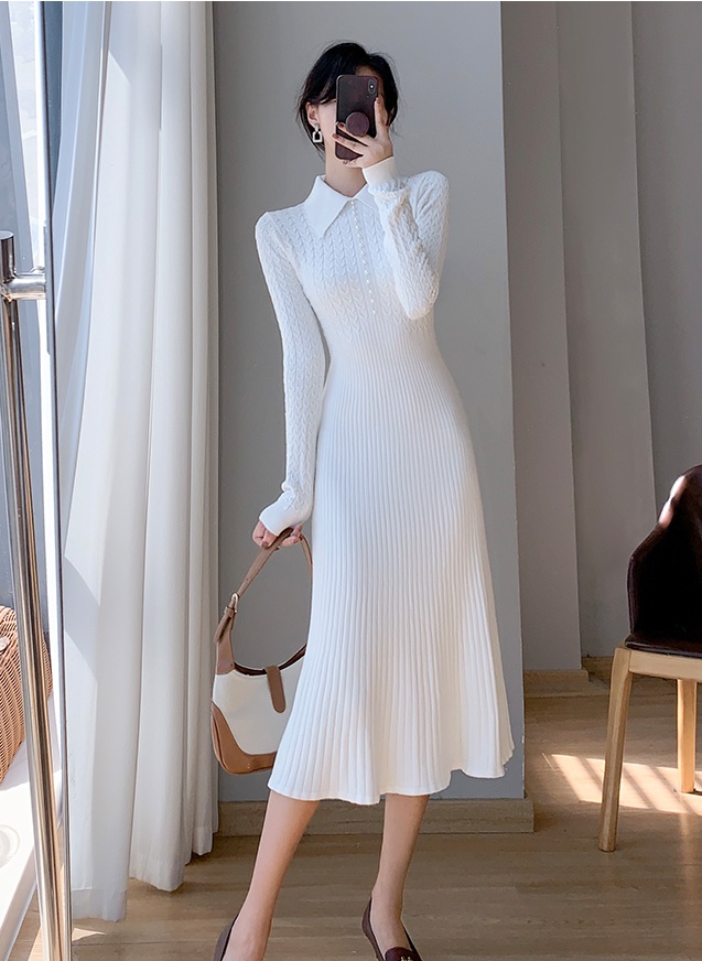 Western style breasted sweater autumn dress