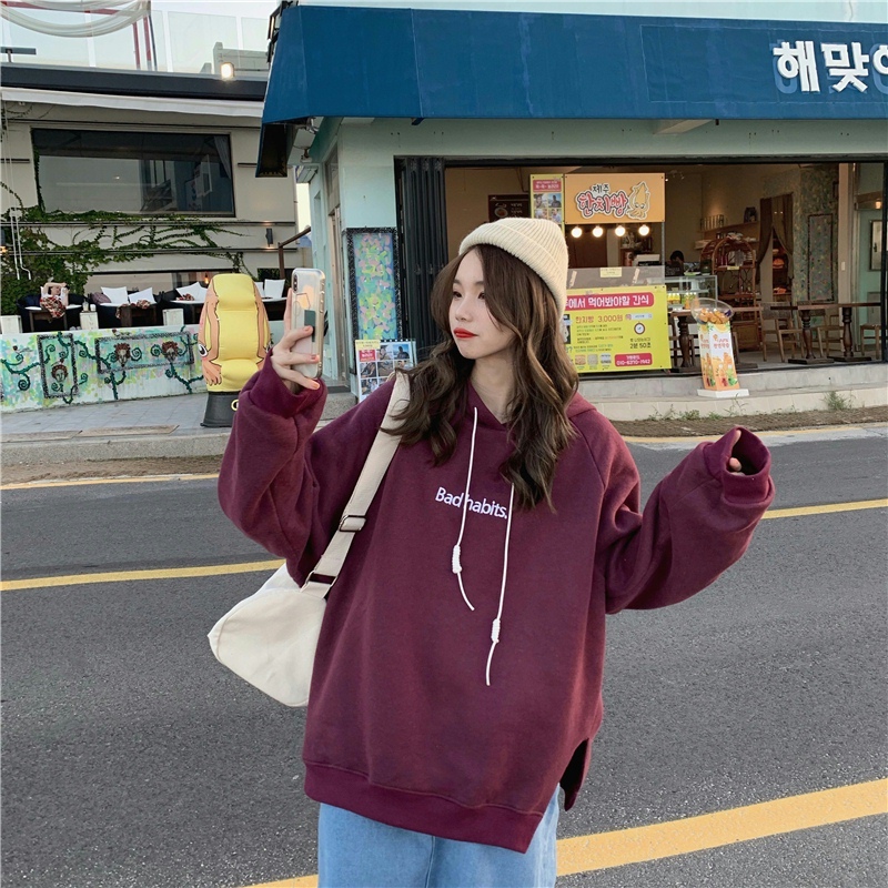 Letters Korean style coat split hoodie for women