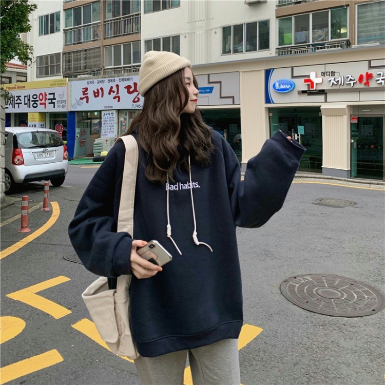 Letters Korean style coat split hoodie for women