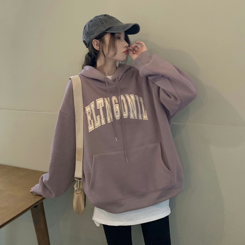 Long sleeve Korean style tops plus velvet hoodie