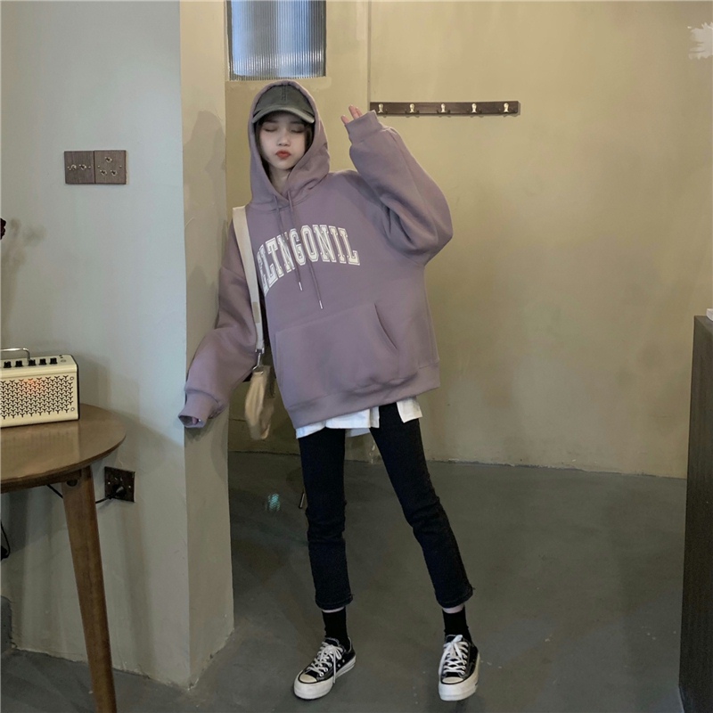 Long sleeve Korean style tops plus velvet hoodie