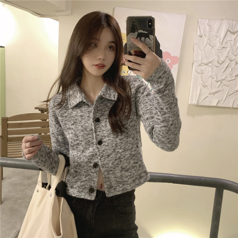 Knitted mixed color cardigan temperament tops for women