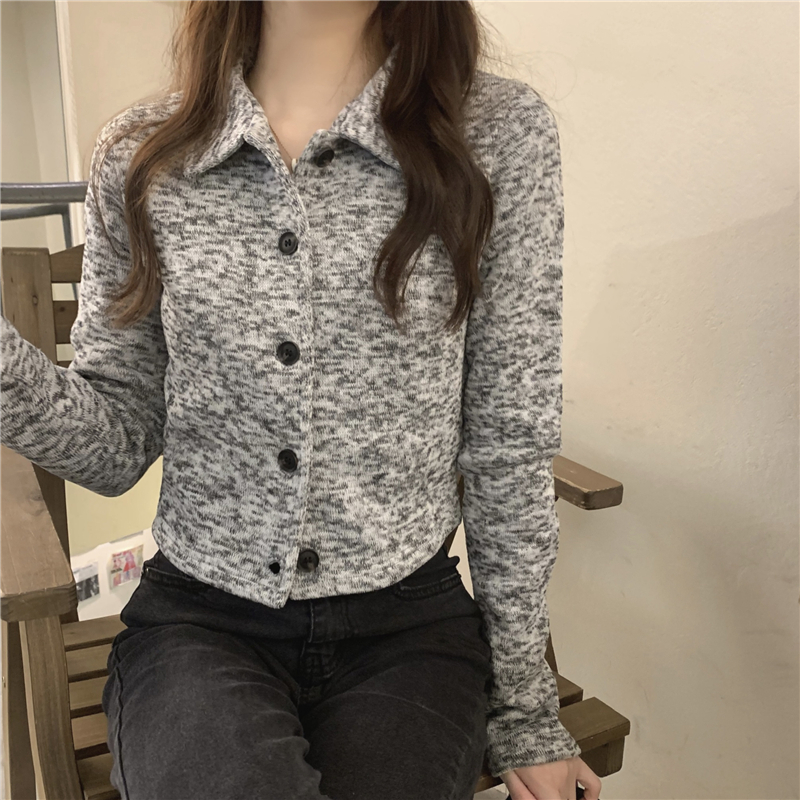 Knitted mixed color cardigan temperament tops for women