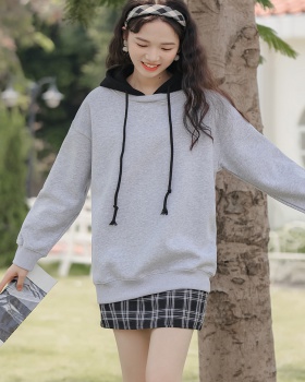 Hooded mixed colors tops Casual thick hoodie for women
