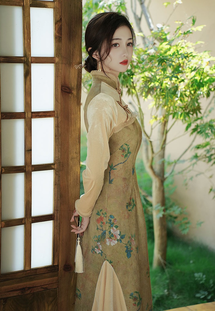Retro cheongsam autumn and winter dress