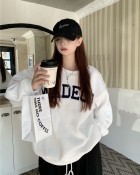 Long sleeve retro loose hoodie red letters tops for women