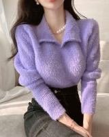 Mohair lapel Korean style sweater for women