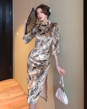 Retro elegant dress printing France style cheongsam