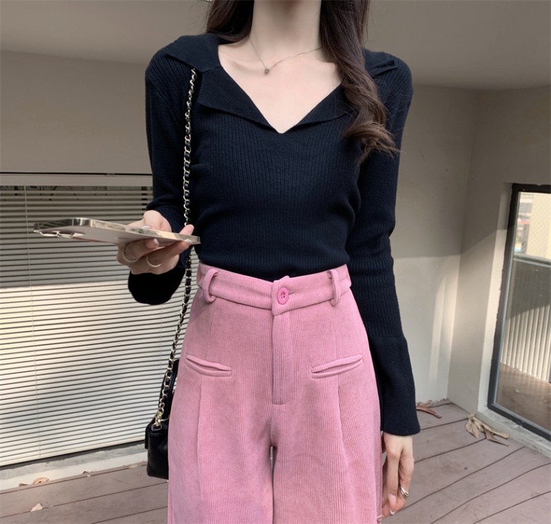 Autumn and winter slim sweater autumn V-neck tops