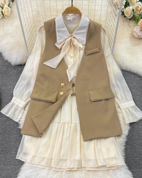 Fold irregular dress fashion waistcoat 2pcs set for women