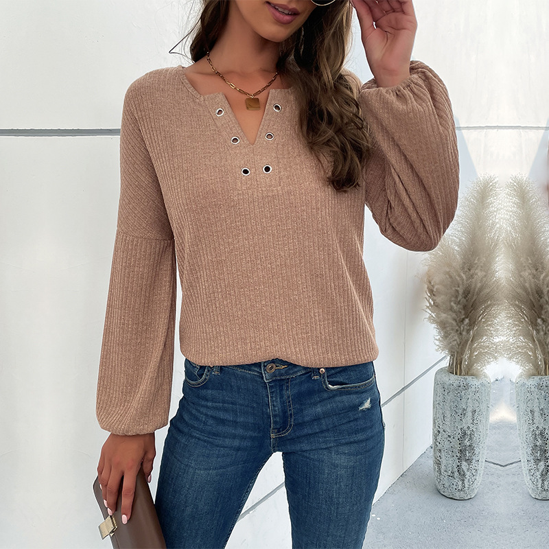 Autumn and winter V-neck fashion pure sweater for women