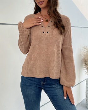 Autumn and winter V-neck fashion pure sweater for women