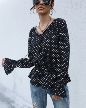Black fashion polka dot long sleeve shirt