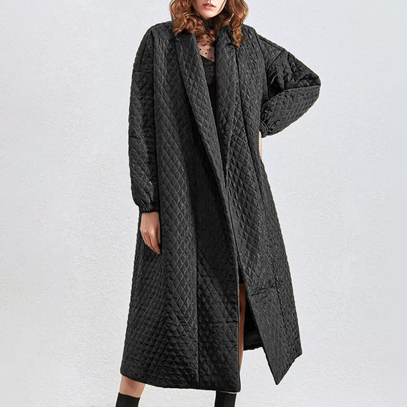 Winter fashion quilted coat black loose cotton coat