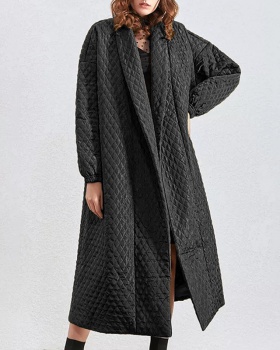 Winter fashion quilted coat black loose cotton coat