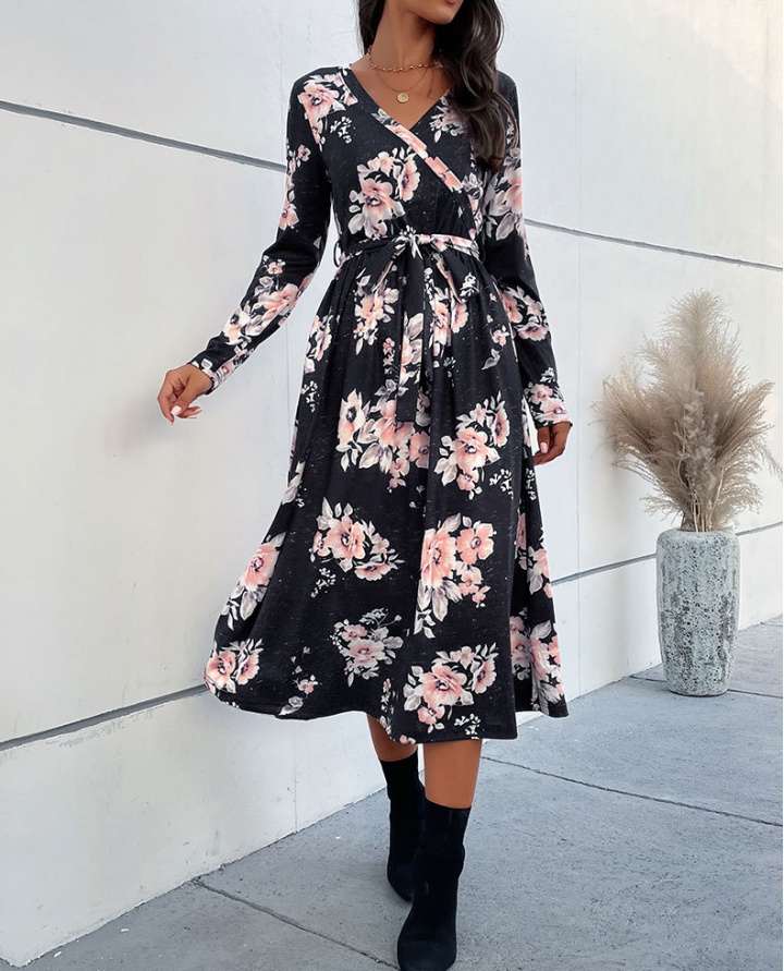 Printing long sleeve fashion long dress for women