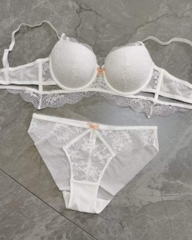 Lace hollow gather under thick thin sexy Bra a set