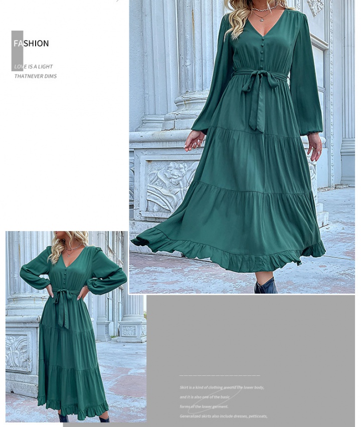 Long sleeve fold fashion green dress for women