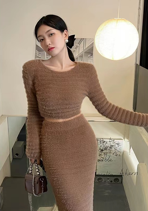 High waist spicegirl skirt autumn and winter sweater 2pcs set