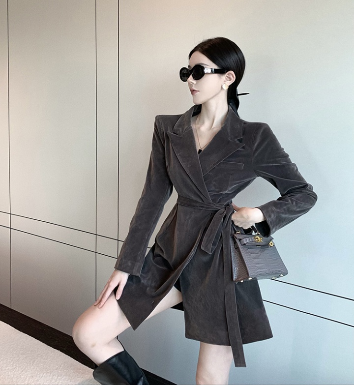 Long sleeve lapel business suit long coat for women