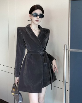 Long sleeve lapel business suit long coat for women