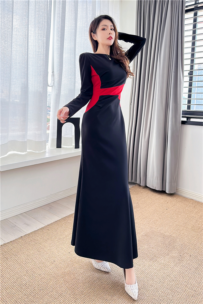 Tight autumn and winter long dress Western style dress