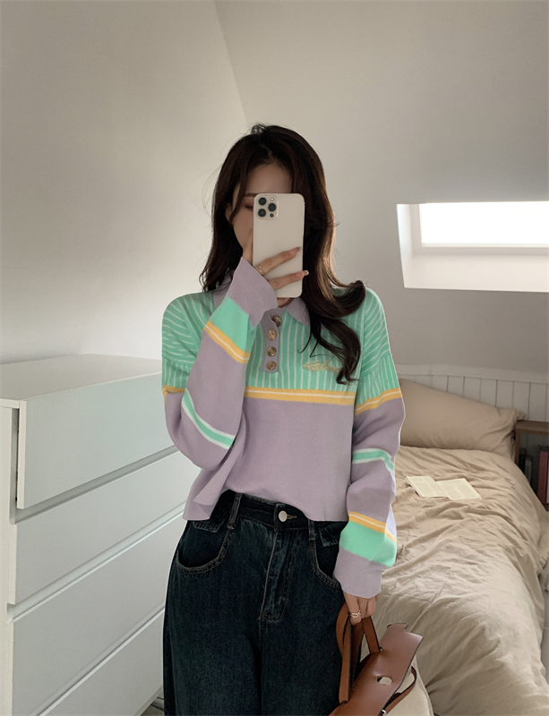 Korean style mixed colors knitted autumn and winter sweater