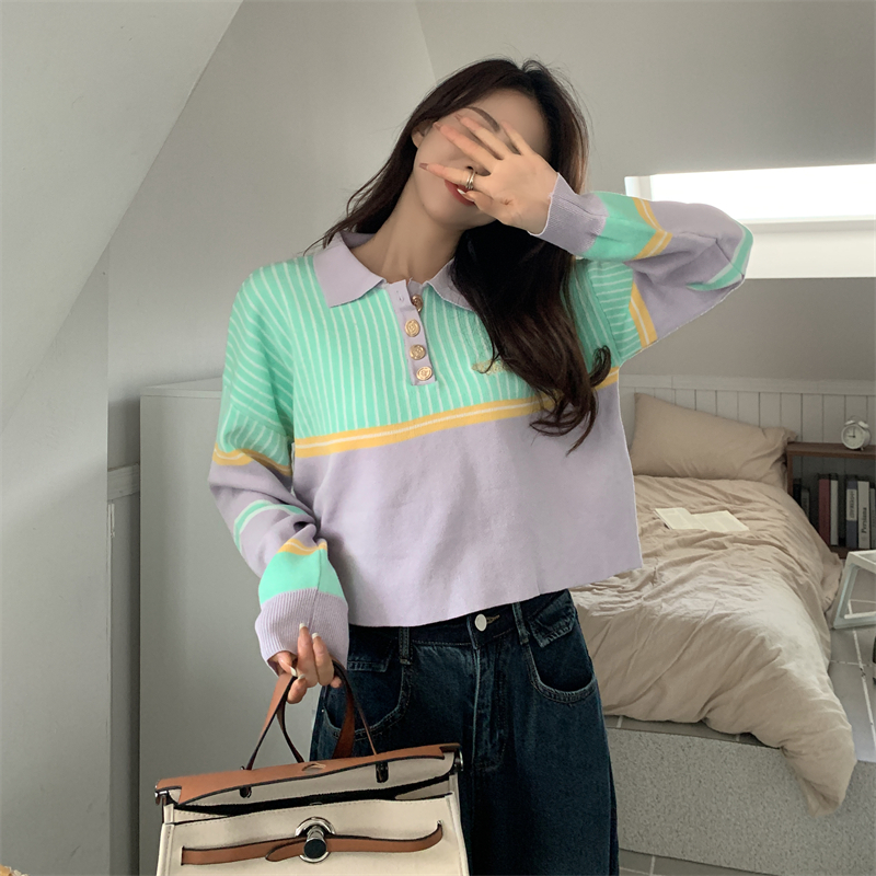 Korean style mixed colors knitted autumn and winter sweater