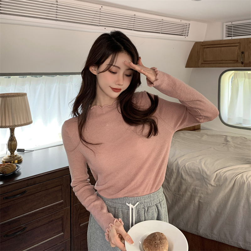 Autumn and winter tops wood ear bottoming shirt for women