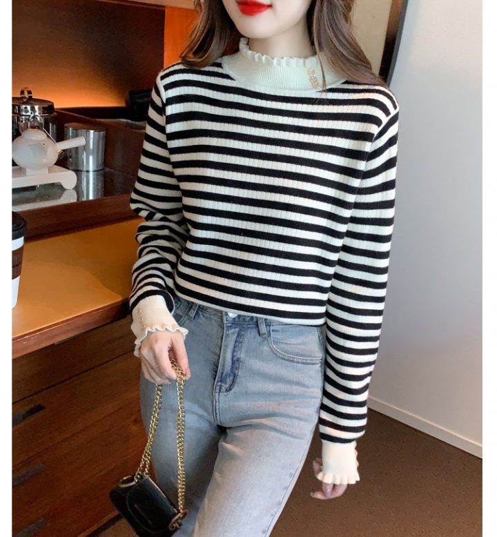 Stripe thick sweater autumn and winter high collar tops