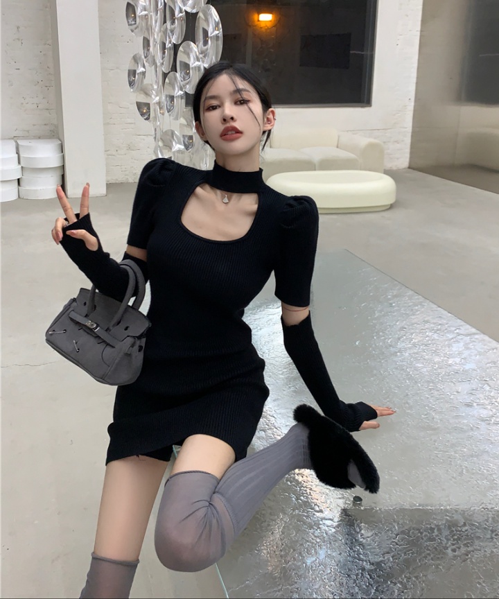 Puff sleeve bottoming sweater winter knitted dress