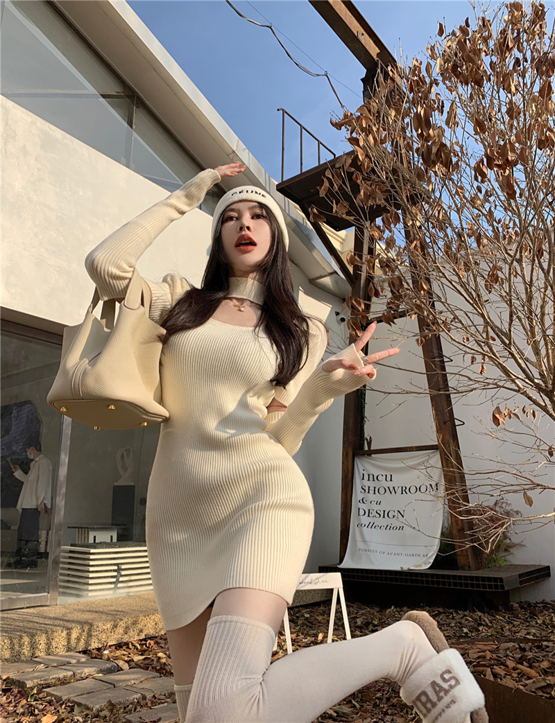 Puff sleeve bottoming sweater winter knitted dress