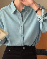 Washed single-breasted Korean style denim shirt