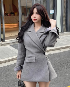 Oblique buckle thick woolen coat winter business suit