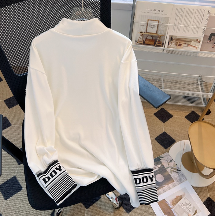 White long sleeve T-shirt loose pure cotton tops for women