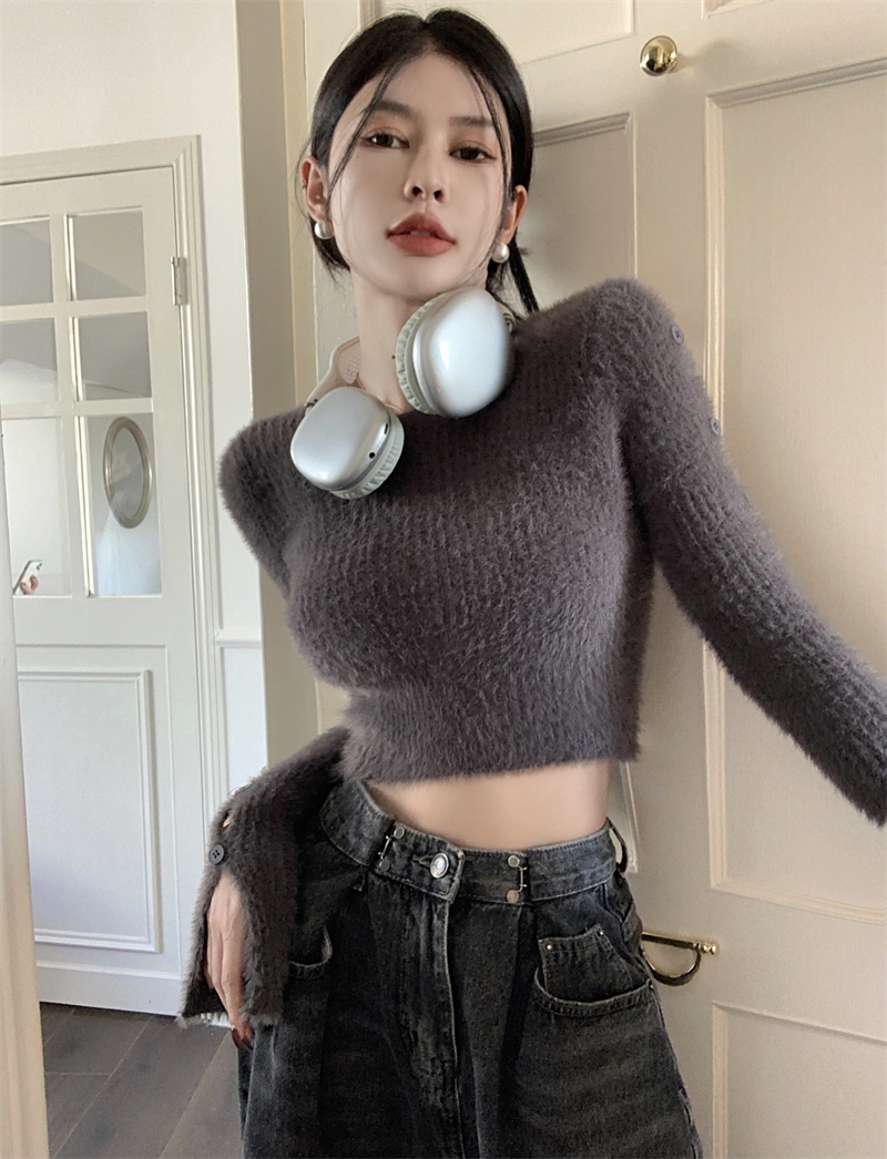 Hollow Korean style knitted sweater short slim retro tops