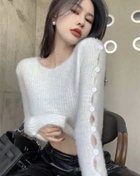Hollow Korean style knitted sweater short slim retro tops